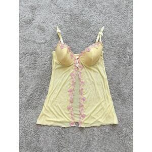 34C Rampage Yellow Lingerie Babydoll Bra Top Floral Flowy Open Front Y2K